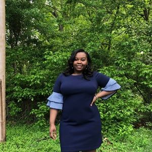 Navy ruffle sleeve dress